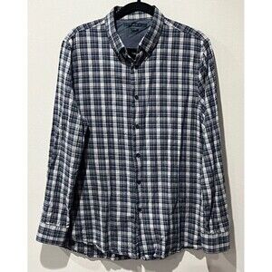Perry Ellis Shirt Men's Large Slim Fit Blue Plaid Long Sleeve Button Up Cotton